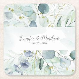 Porta-copo De Papel Quadrado Casamento Eucalipto Verde Dusty Blue Sage