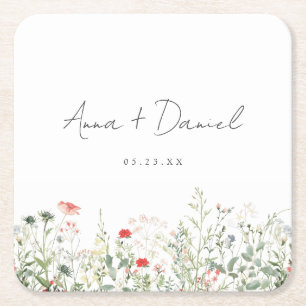 Porta-copo De Papel Quadrado Casamento Flor Silvestre