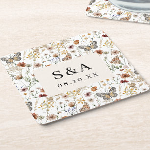 Porta-copo De Papel Quadrado Casamento Floral Boho Rústico
