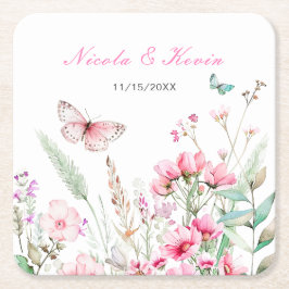Porta-copo De Papel Quadrado Casamento Floral Borboleta Rosa Primavera