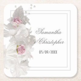Porta-copo De Papel Quadrado Casamento floral branco