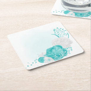 Porta-copo De Papel Quadrado casamento floral branco de turquesa