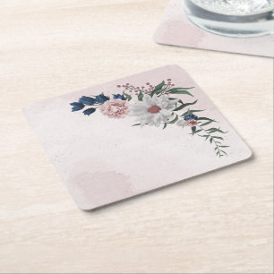 Porta-copo De Papel Quadrado casamento floral branco rosa azul-rosa