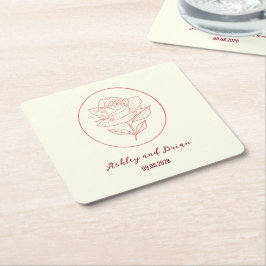 Porta-copo De Papel Quadrado Casamento Floral Clássico Jardim de Família Rosa