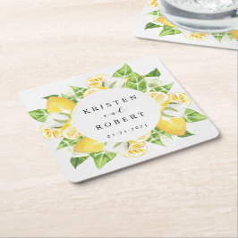 Porta-copo De Papel Quadrado Casamento Floral da Fruta de Limão Citrus