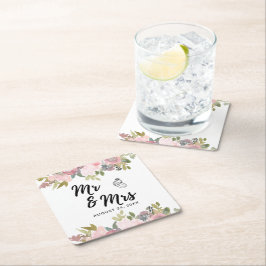 Porta-copo De Papel Quadrado Casamento Floral de Aquarela de Jardim de Verão