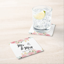 Porta-copo De Papel Quadrado Casamento Floral de Aquarela de Jardim de Verão