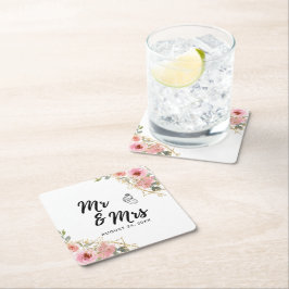 Porta-copo De Papel Quadrado Casamento Floral de Aquarela de Jardim de Verão