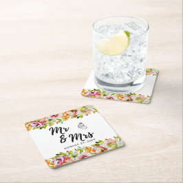 Porta-copo De Papel Quadrado Casamento Floral de Aquarela de Jardim de Verão