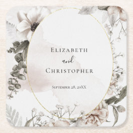 Porta-copo De Papel Quadrado Casamento Floral De Cinza Rosa Esbranquiçada