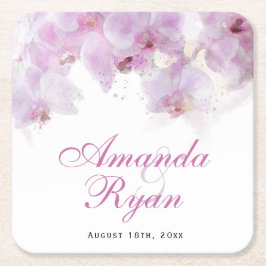 Porta-copo De Papel Quadrado Casamento Floral De Flor De Água Com Orquídea Rosa