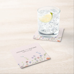 Porta-copo De Papel Quadrado Casamento Floral de Flores Silvestres Simples Mode