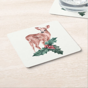 Porta-copo De Papel Quadrado Casamento Floral de Natal Rena Inverno País