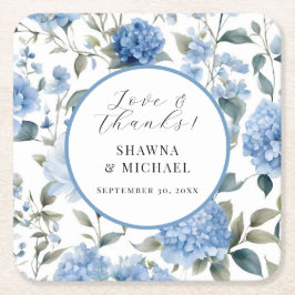 Porta-copo De Papel Quadrado Casamento Floral de Primavera Branco e Azul Elegan