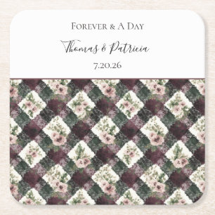 Porta-copo De Papel Quadrado Casamento Floral de Renda Falsa Preto Borgonha