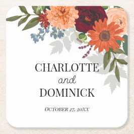 Porta-copo De Papel Quadrado Casamento Floral do Jardim de Queda Burgundy