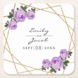 Porta-copo De Papel Quadrado Casamento Floral Dourado Elegante Geo Purple