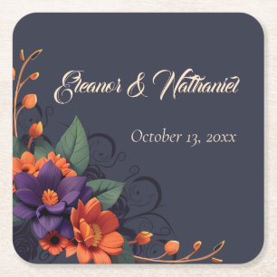 Porta-copo De Papel Quadrado Casamento Floral Minimalista Elegante Gótico 3D