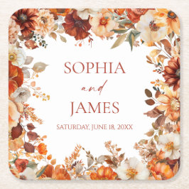 Porta-copo De Papel Quadrado Casamento Floral Outonal Elegante Rústico