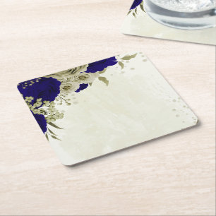 Porta-copo De Papel Quadrado Casamento floral real de bege azul