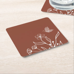 Porta-copo De Papel Quadrado Casamento floral romântico elegante de terracotta