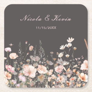 Porta-copo De Papel Quadrado Casamento Floral Rosa Rosa-Blush Primavera