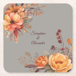 Porta-copo De Papel Quadrado Casamento Floral Rústico em Aquarela de Outono