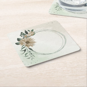 Porta-copo De Papel Quadrado casamento flores champanhe romântico verde