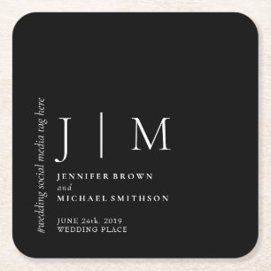 Porta-copo De Papel Quadrado Casamento Formal Simples Elegante Preto e Branco