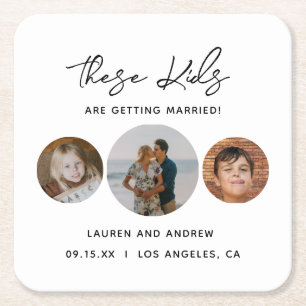 Porta-copo De Papel Quadrado Casamento Fotográfico de Crianças de Script Modern