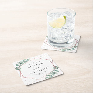 Porta-copo De Papel Quadrado Casamento Geométrico de Folha de Ouro Eucalyptus R