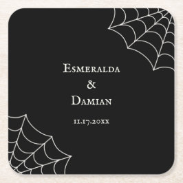 Porta-copo De Papel Quadrado Casamento Gótico Branco e Negro