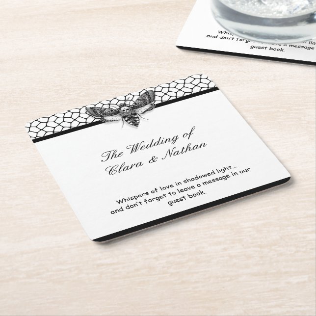 Porta-copo De Papel Quadrado Casamento Gótico do Crânio Materno - Elegante Escu (Inclinado)