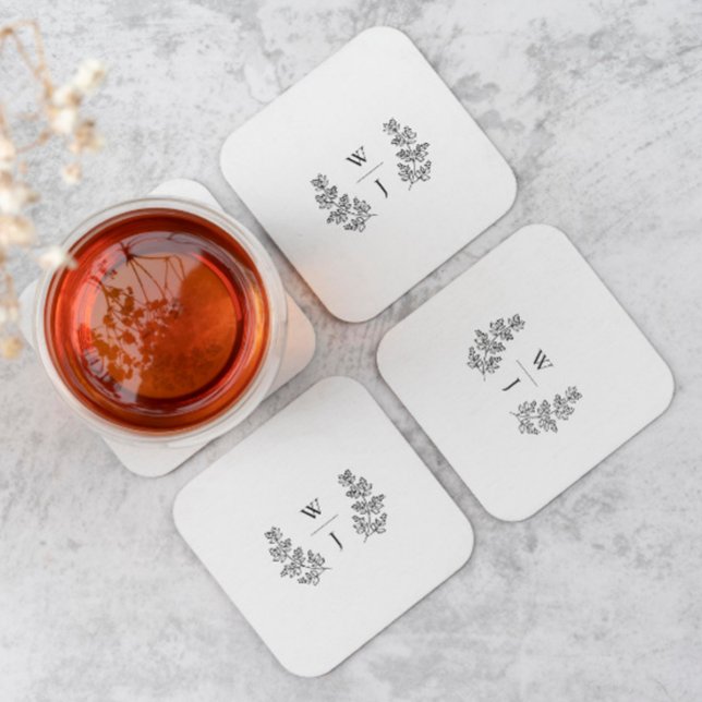 Porta-copo De Papel Quadrado Casamento Inicial Do Monograma Botânico Elegante (Criador carregado)