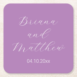 Porta-copo De Papel Quadrado Casamento Lavanda Caligrafia Rótulo Minimalista
