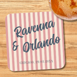 Porta-copo De Papel Quadrado Casamento Listras Rosa Bege Azul Marinho Retro