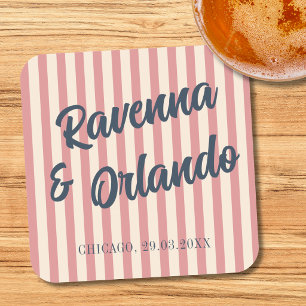 Porta-copo De Papel Quadrado Casamento Listras Rosa Bege Azul Marinho Retro