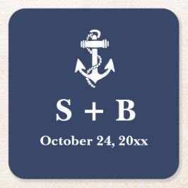 Porta-copo De Papel Quadrado Casamento marinho Azul Anchor Náutico Praia Oceâni