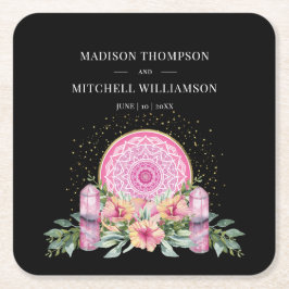 Porta-copo De Papel Quadrado Casamento Metafísico com Cristais de Mandala Flora