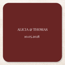 Porta-copo De Papel Quadrado Casamento Minimalista com Iniciais em Borgonha 