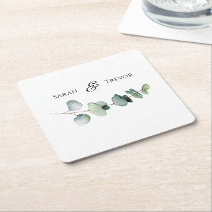 Porta-copo De Papel Quadrado Casamento Minimalista Elegante Eucalyptus Greenery