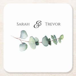 Porta-copo De Papel Quadrado Casamento Minimalista Elegante Eucalyptus Greenery