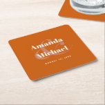 Porta-copo De Papel Quadrado Casamento Minimalista Laranja Moderno Queimado Sim<br><div class="desc">Um simples na moda ou design de porta copos noivado na popular escolha de cor - laranja queimado com texto leve. Os nomes da noiva e do noivo são apresentados em tons de negrito com um grande na moda e juntando-se aos seus nomes. Este texto contemporâneo é combinado com simples...</div>