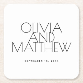 Porta-copo De Papel Quadrado Casamento Minimalista Limpo | Tipografia Simples e