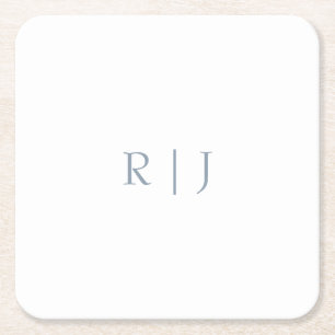 Porta-copo De Papel Quadrado Casamento Mínimo de Iniciais de Monograma Azul Dus