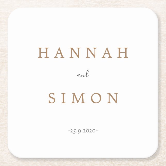 Porta-copo De Papel Quadrado Casamento Mínimo Elegante Moderno e Clássico (Frente)