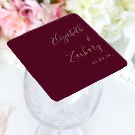 Porta-copo De Papel Quadrado Casamento Moderno Burgundy Dourado