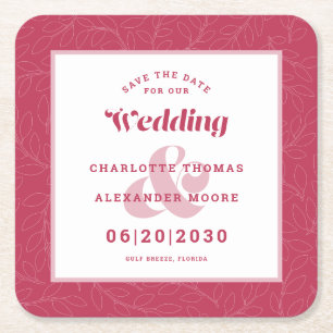 Porta-copo De Papel Quadrado Casamento Moderno Salva A Data Padrão De Folha Mag