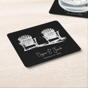 Porta-copo De Papel Quadrado Casamento Negro E Branco Adirondack Chairs