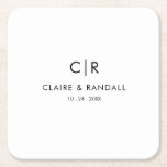 Porta-copo De Papel Quadrado Casamento Negro e Branco minimalista<br><div class="desc">Esta porta copos minimalista de papel quadrado preto e branco é perfeita para uma simples recepção de casamento. O design apresenta uma bela fonte preta em um fundo branco para embelezar seu evento.</div>